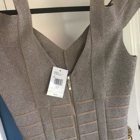 GUESS Gilded Beige Leyla Bandage Night Out Dress - Picture 7 of 8